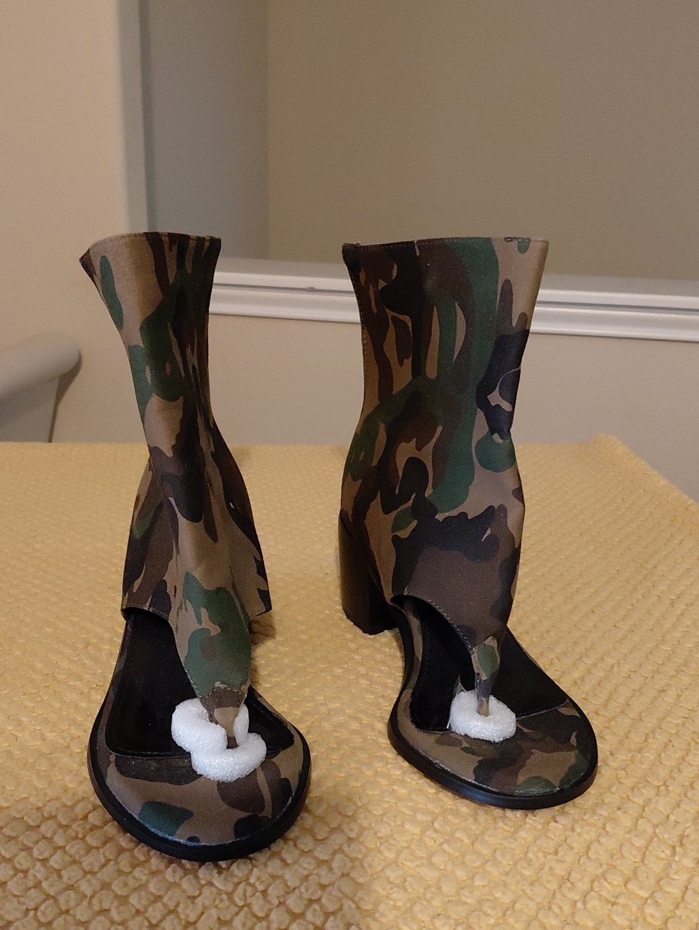 Camouflage Thong Heel Booties - Women